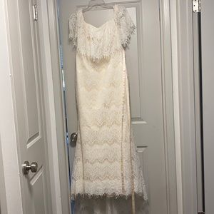 JJ House Lace Off Shoulder Wedding Gown